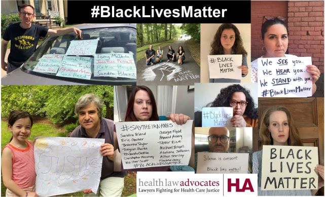 Collage of HLA staff holding signs in support of Black Lives Matter movement.