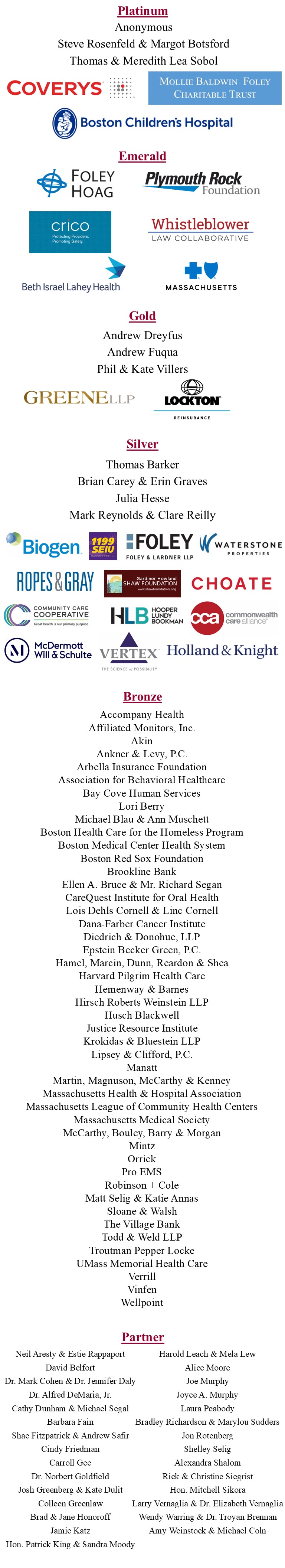 List of Breakfast sponsors as of 10/29