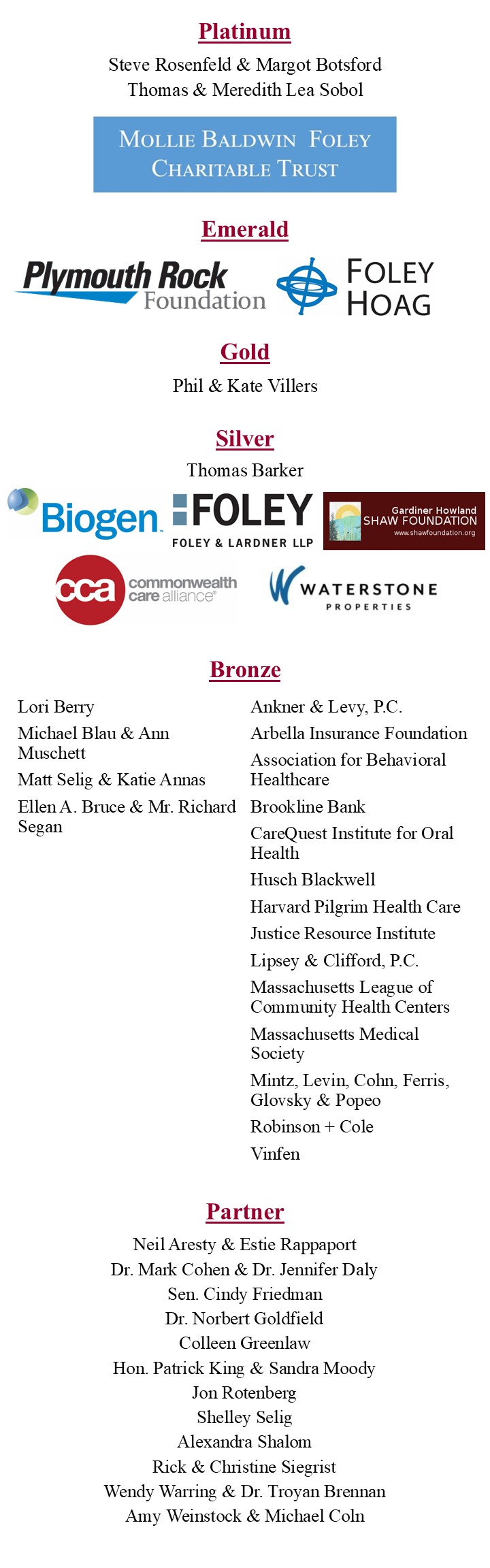 List of Breakfast sponsors as of 8/29/25