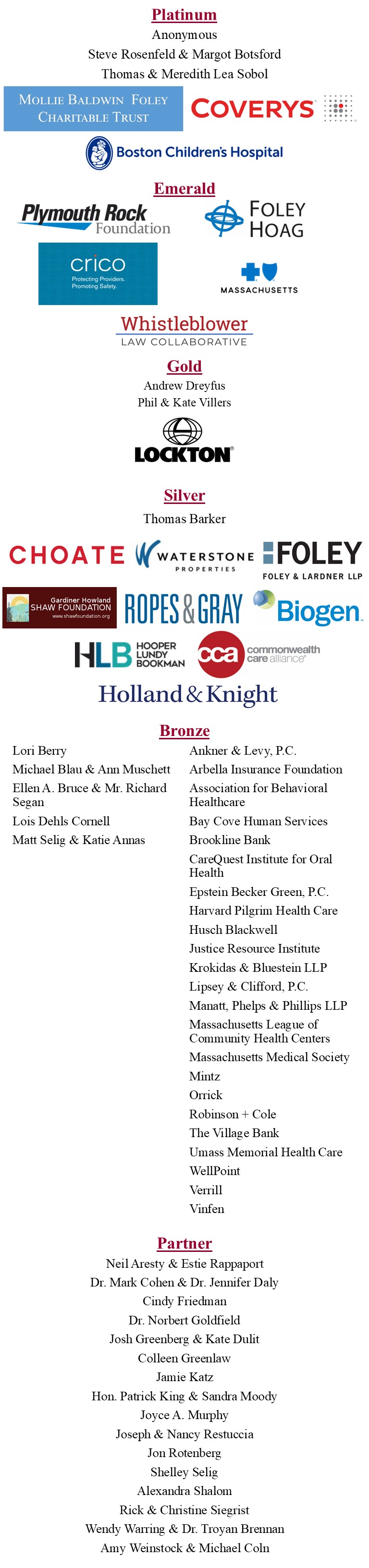 List of Breakfast sponsors as of 9/19